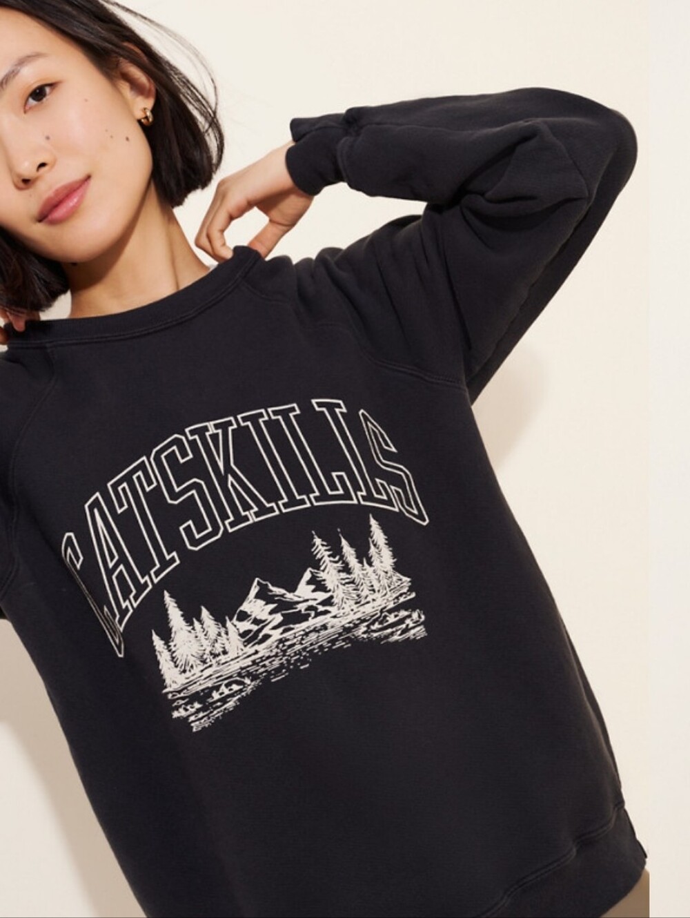 Original Retro Brand Black Catskills Graphic Crewneck Sweatshirt